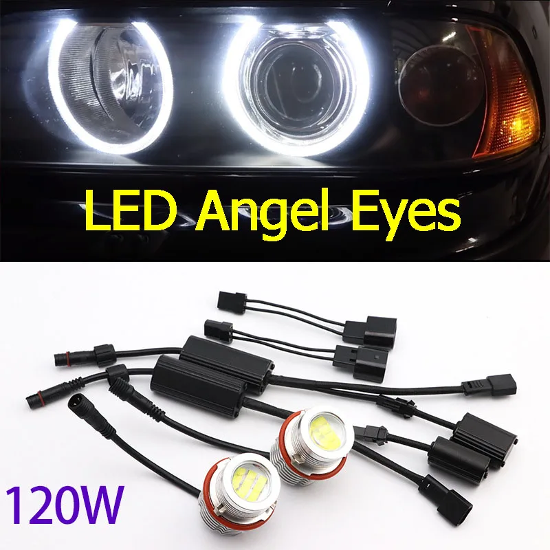 

1 комплект 120 Вт светодиодных автомобильных габаритных лампочек «Ангельские глазки», белый, желтый, для BMW E39 E81 E82 E87 X5 E53 E60 E61 E63 E64 X3 E83