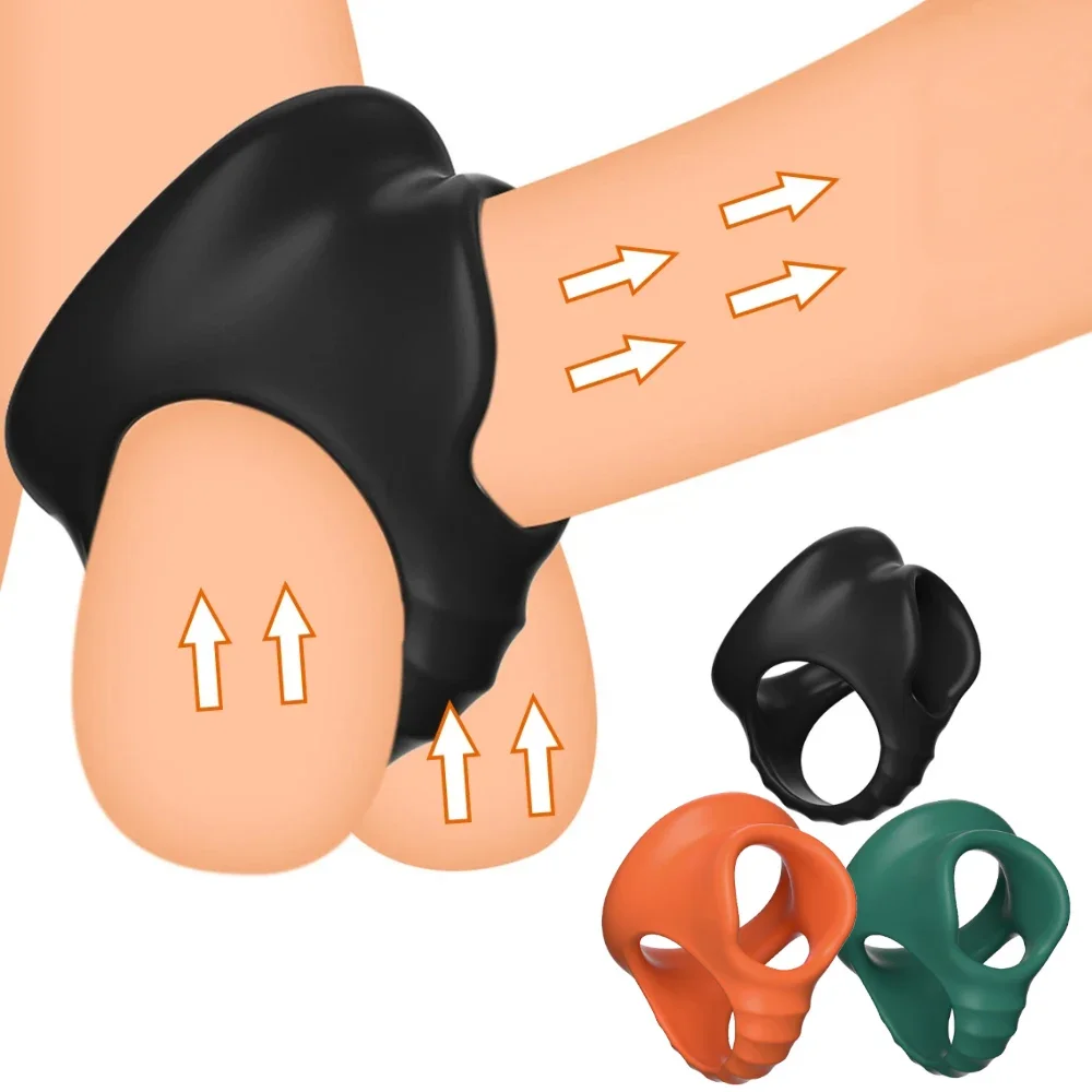 

Penis Ring Cock Cage Delay Ejaculation Bondage Ball Stretcher Silicone Penis Enlarger Male Cock Rings Adult Erotic Toys 4 Holes