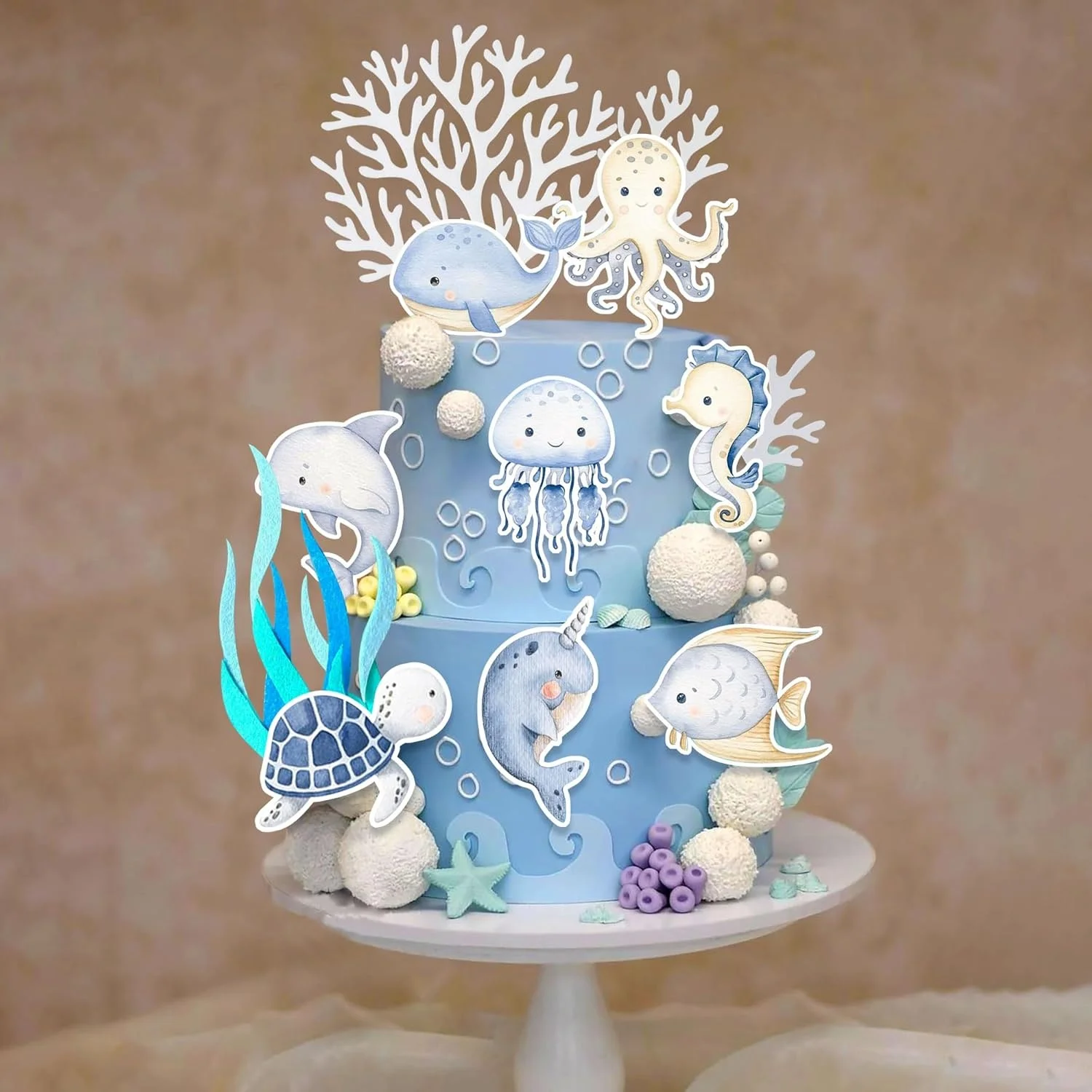 Unterwasser-Kuchen-Dekorationen, Meerestier-Cupcake-Topper für Unterwasser-Partys, Ozean-Thema für Babyparty und Geburtstagstorten