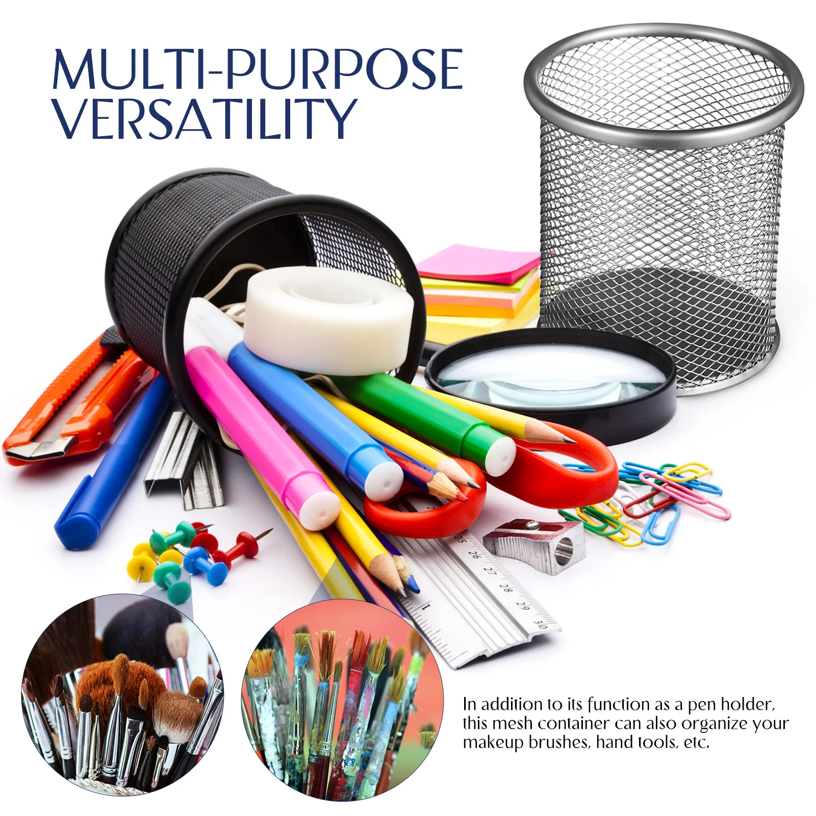 

2pcs Mesh Pen Holder Metal Desk Organizer Cup Pencil Container Makeup Brush Holder Office Stationery Bucket