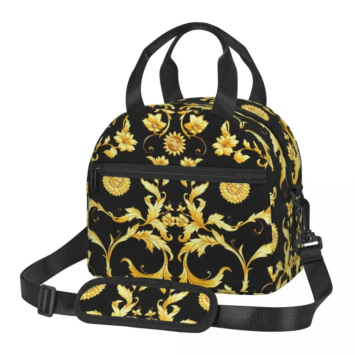 

Women Baroque Floral Pattern Cooler Lunch Box Bags With Should Strap Portable Insulated Bag Thermal Food Picnic Totes