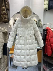 Women Warm Down Jacket Plus Size Slim Puffer Overcoat Long White Duck Down Coat 2024 Winter Pocket Long Hooded Parkas Female