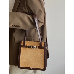 Vintage Shoulder Bag 2023 New Autumn/Winter Women's Contrast PU Suede Panel Zipper Underarm Bag Fashion Trend Commuter Handbag