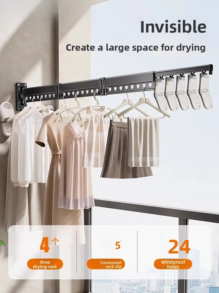 Wall-mounted Bay Window Balcony Household Indoor Invisible Telescopic Hanger Drying Clothes Rod Artifact