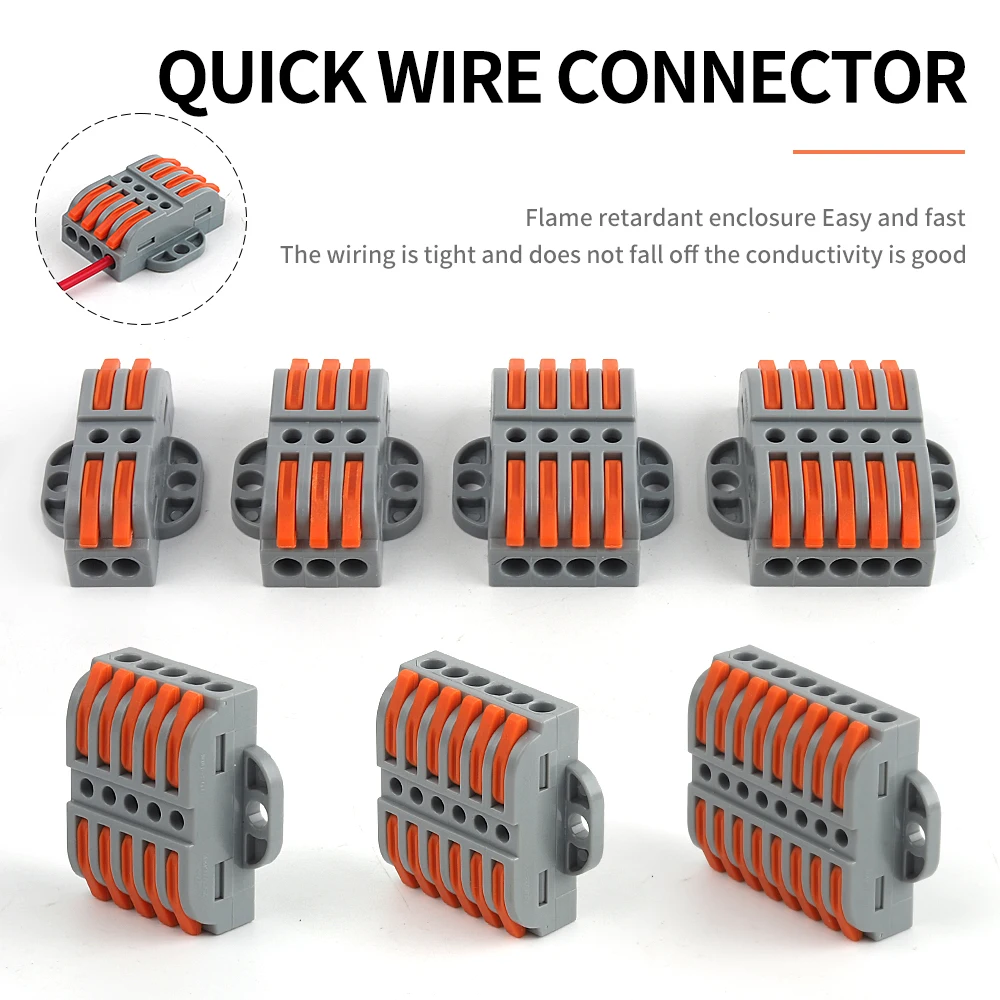 

5PCS Lever Wire Connector 2/3/4/5/6/8 Pin Quick Push-in Butt Cable Wiring Terminal Docking Splitter With Fixed Hole Junction Box