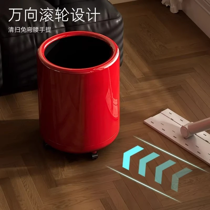 

Wheeled Retro Trash Bin, Stylish Paper Look for Living Room Bedroom Office, Portable