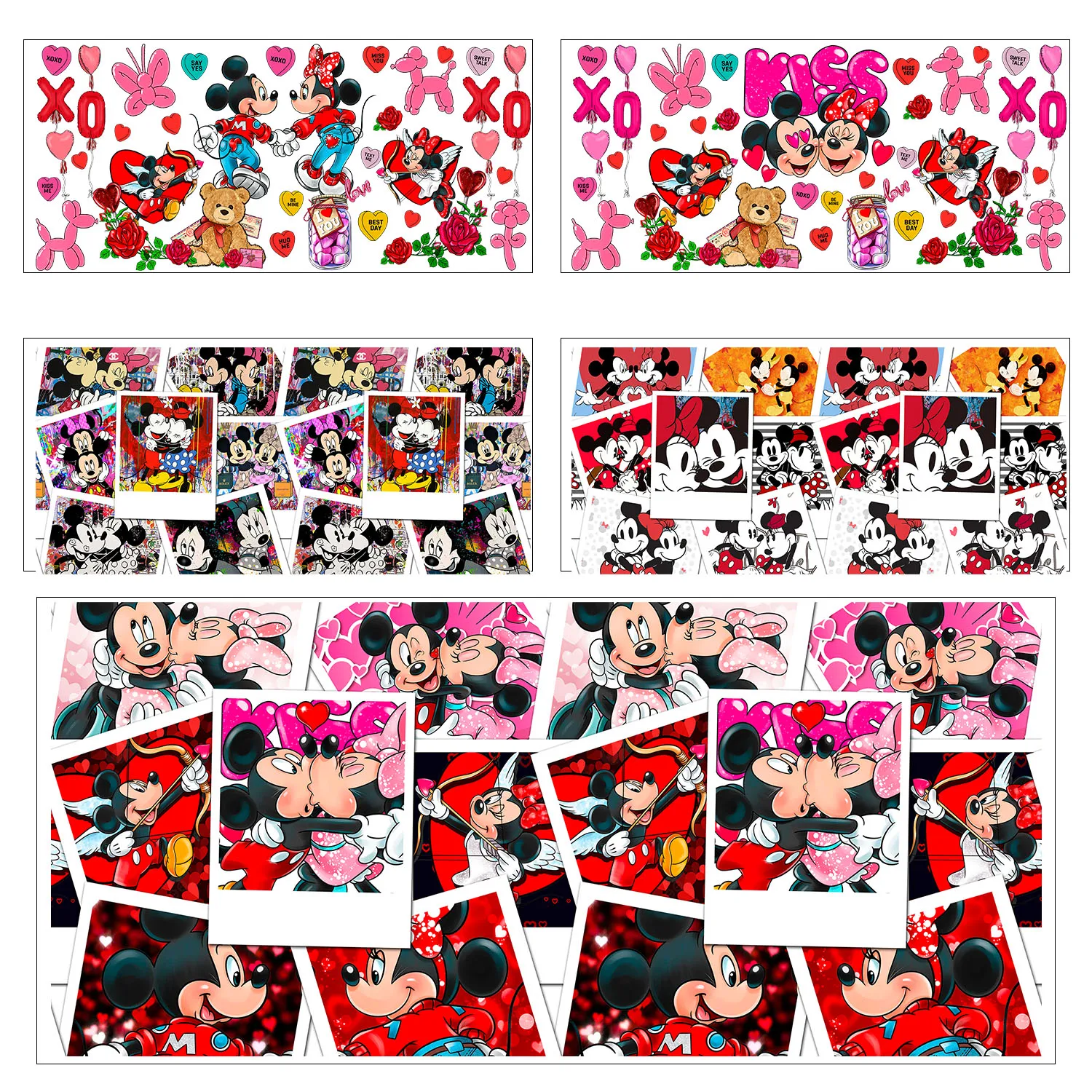 День святого Валентина Микки XOXO Easy Peel водонепроницаемые наклейки «сделай сам» 3D переводы наклейки uvdtf 16 унций УФ dtf наклейки на стаканчик