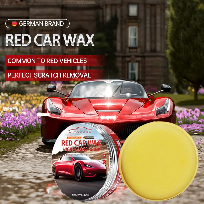 100g Red Car Wax for Car Paint Care, Waterproof Wax, Renovation Polishing Protection, Hydrophobic Coating, With Waxing Sponge!