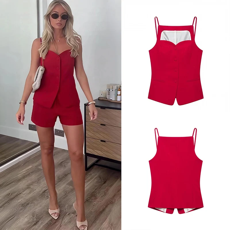 Guobioziy Women's Heart-Shaped Camisole Top 2026 Summer New Red Design European and American Casual Fashion Trend Daily Outfit