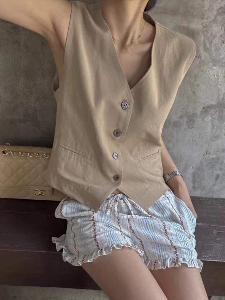 

Женский костюм V-Ne, жилет с талией, внутренний дизайн, новинка лета, универсальный топ в стиле ретро, для поездок на работу, один материал