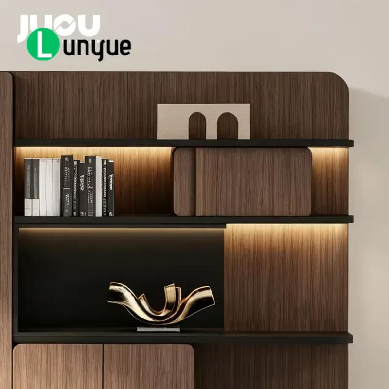 Modern MDF Wooden Bookcase Display Cabinet for CEO Office Workroom File Storage Background Furniture High Capacity