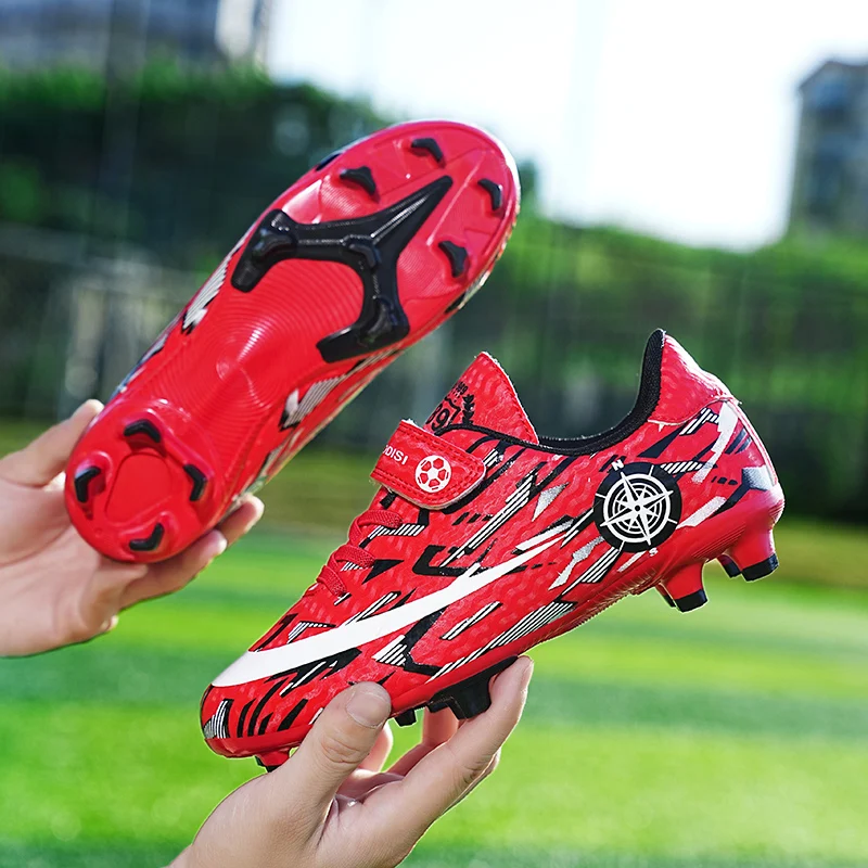 Hot Sale Red Soccer Shoes Children Leather Lightweight FG TF Children's Football Shoes Casual Outdoor Non-slip Kids Sports Shoes