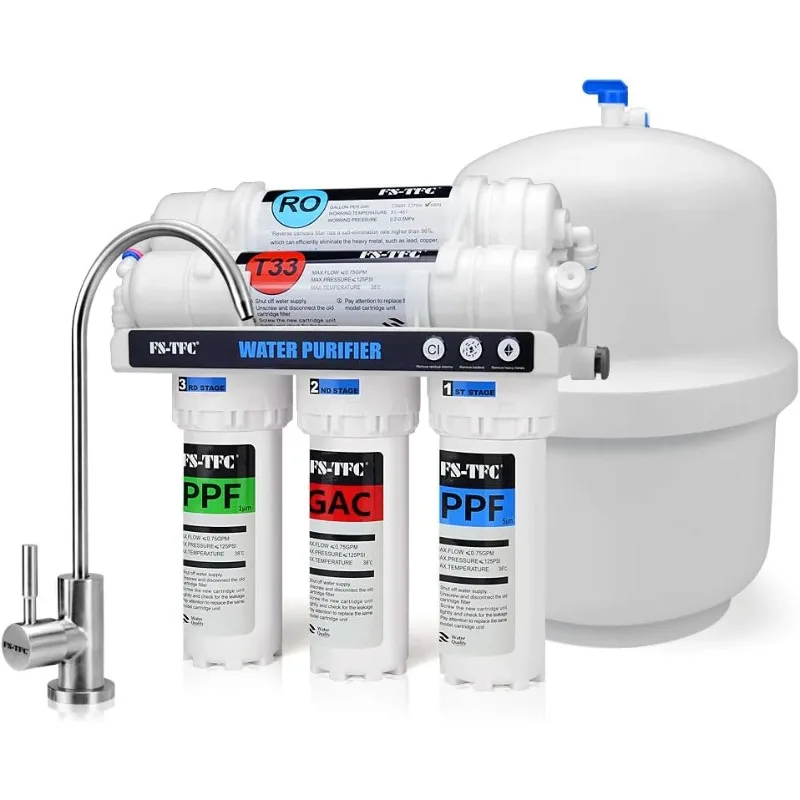 Sistema de filtración de agua por ósmosis inversa, de 5 etapas FS-TFC, 100GPD, flujo rápido Plus Extra 4 filtros gratis (FS-RO-100G-A)