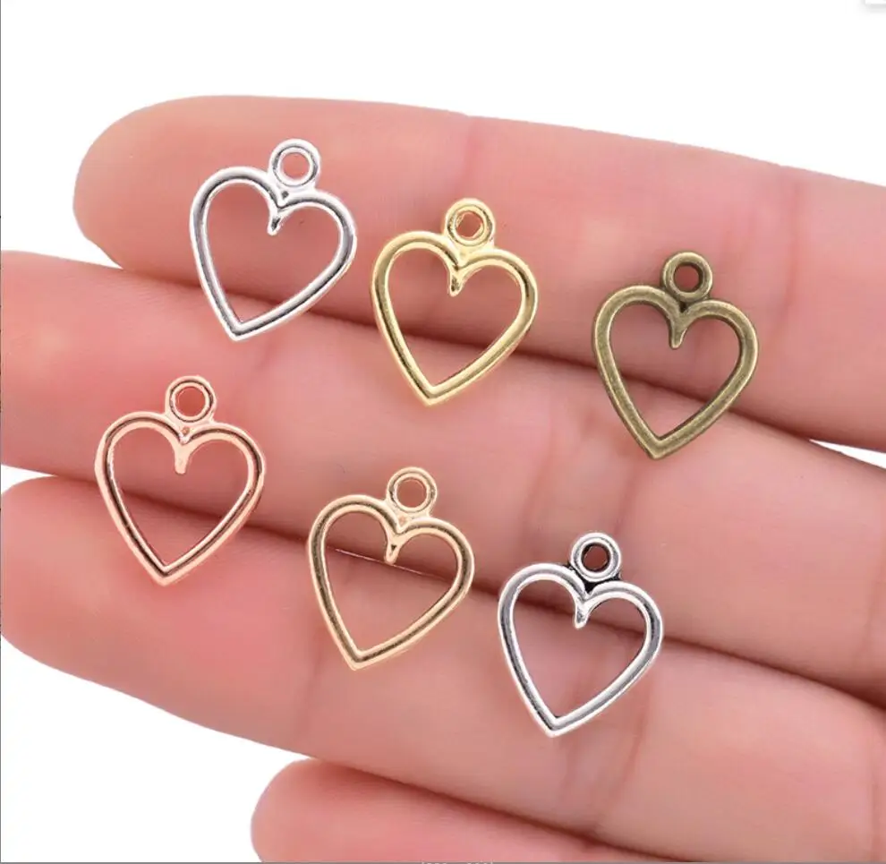 100PCS 14*11mm Picture Color Hollow Hearts Charms Geometry Pendant Metal Alloy DIY Necklace Bracelet Earrings Marking F0042