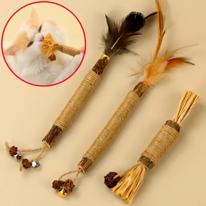 

Cat Toy Feather Cats Stick Wooden Toys for Cats Teeth Molar Bite Resistant Cat Toy with Bell Sticks Kitten Toys Tooth Grinding