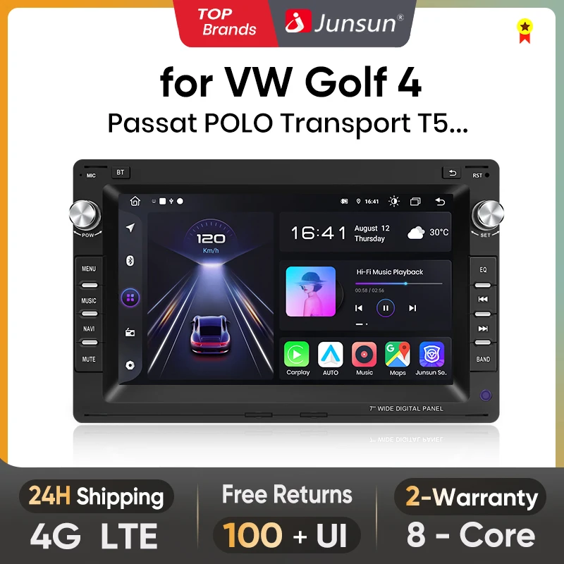 Junsun AI Android 13 CarPlay Auto Car Radio for VW Golf 4 Passat POLO Transport T5 Multivan Seat Jetta Multimedia GPS 4G DSP RDS