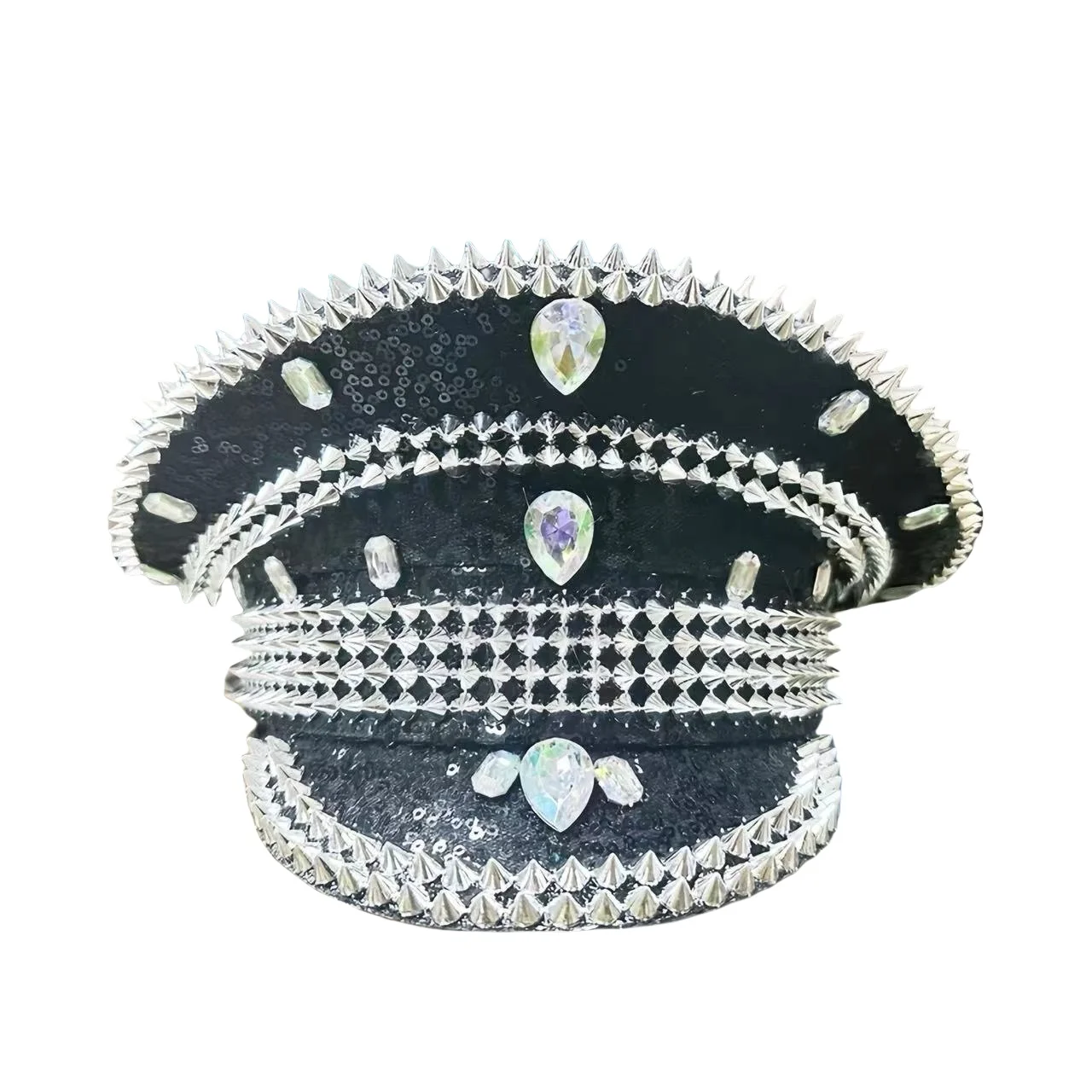 หมวกแฟนซีงานเทศกาลดนตรีหงหลวน หมวกกัปตันประดับเพชรสำหรับงานคาร์นิวัล ผู้หญิง คอสเพลย์ เครื่องประดับสำหรับผู้หญิง