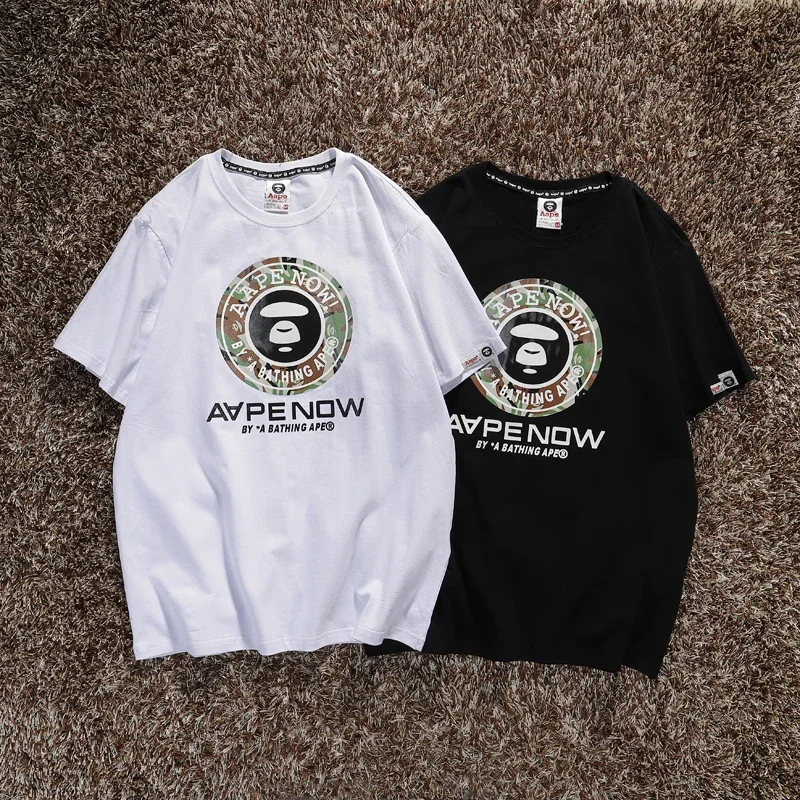 

Summer Aape Fashion Trend Ink Splash Holes Do Old Design Letters Printed Short-Sleeved T-Shirt Men and Women Cotton Tops