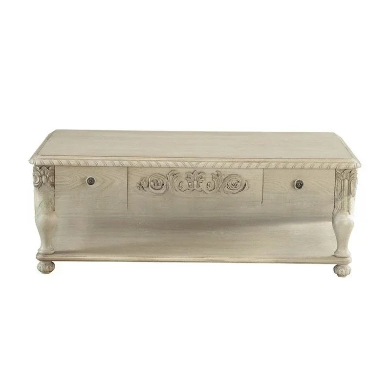 

American country solid wood coffee table furniture living room old carved oak tea table with drawers retro coffee table