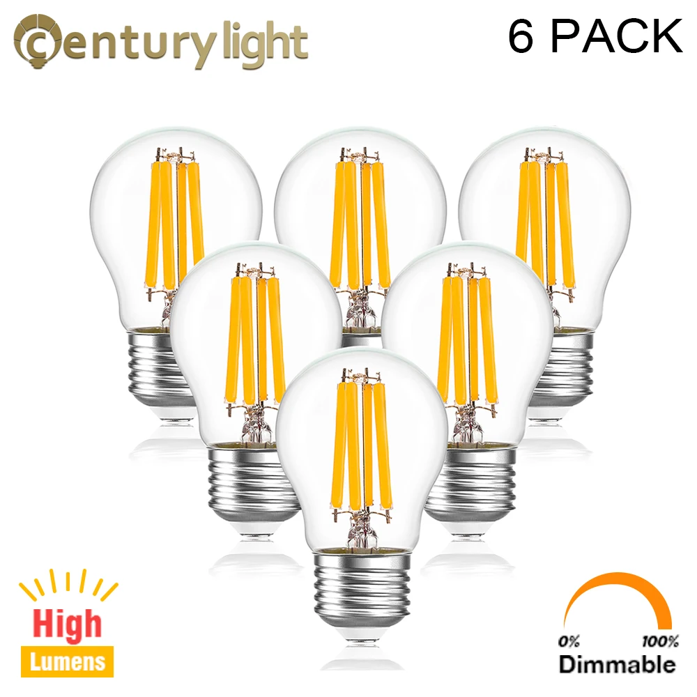 6PCS Dimmable Led Filament Bulb G45 High Lumens 806lm Edison Globe Lamp 6.5W E27 2700K Warm White Incandescent Replacement Lamps