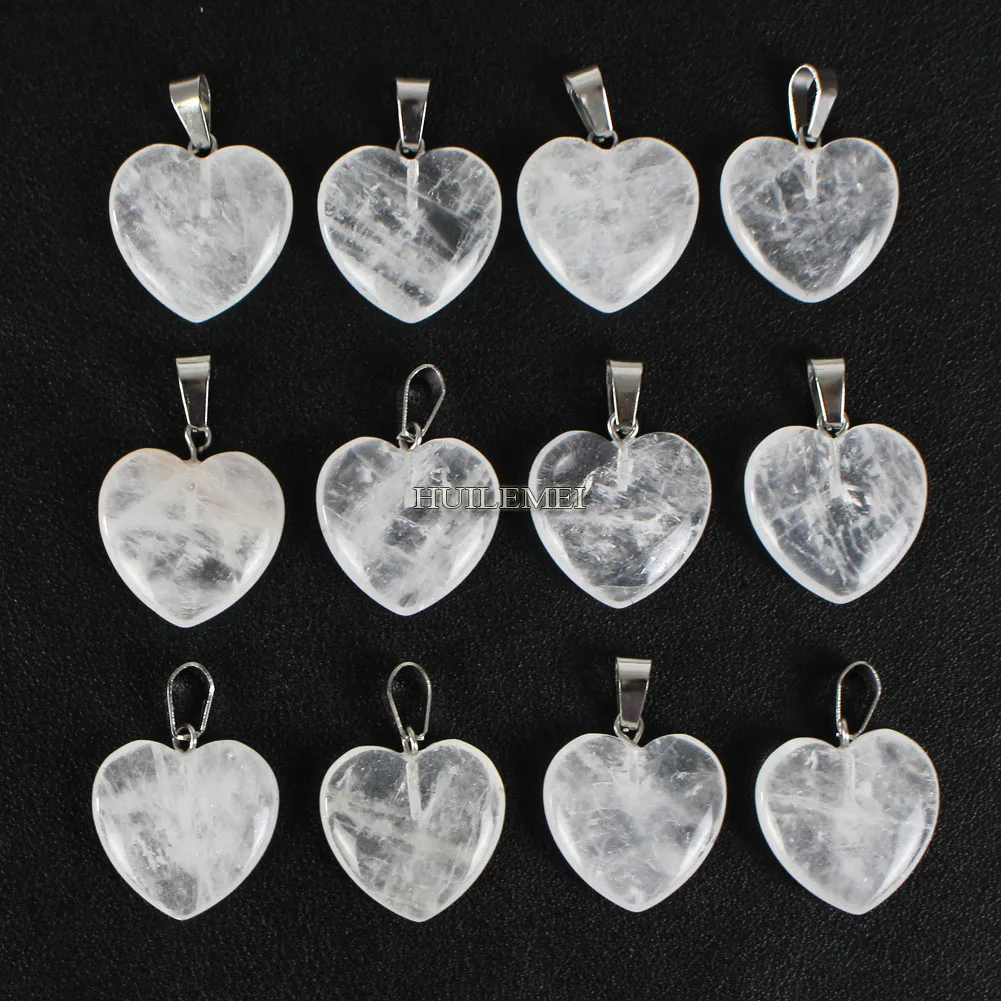 

12pcs/lot Natural Clear Quartz Gemstone Heart Pendant Beads Reiki Chakra Healing Stone for Diy Necklace Jewelry Making