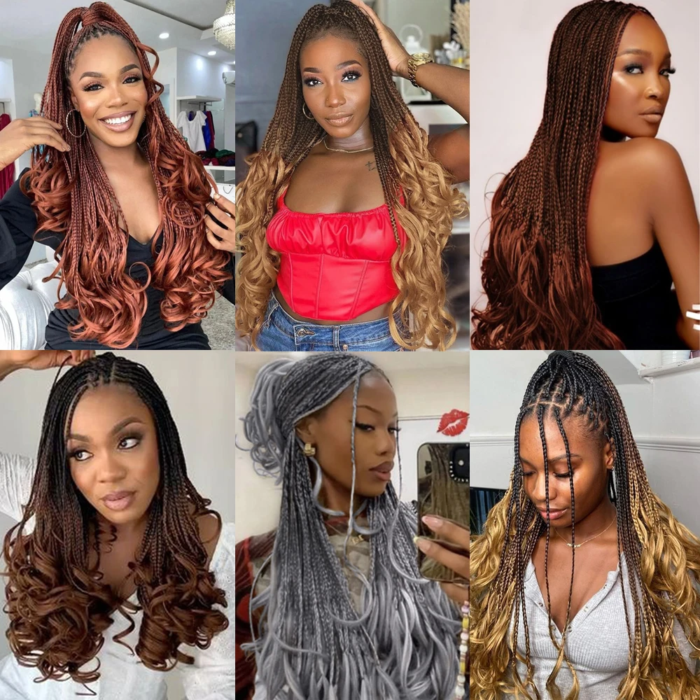 Long French Curls Crochet Braids Hair Pre Looped French Curly Crochet Box Braids with Loose Wavy Ends Synthetic Hair Extensions