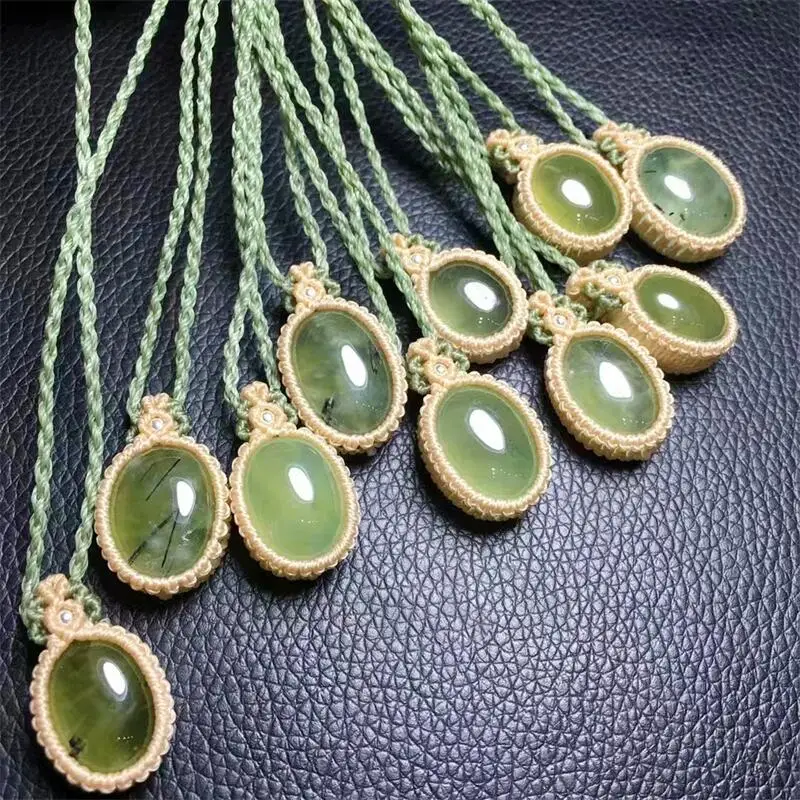 Natural Hand-woven Prehnite Stone Pendant Jewelry For Women Man Healing Crystal Beads Energy Stone Reiki Gemstone 1PCS