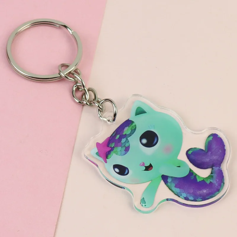 Gabby Dollhouse Acrylic Keyring Anime Peripherals Keychain Accessories Children School Bag Car Key Pendant Birthday Toys Gift