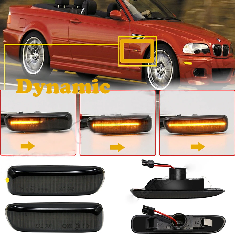 Pair Fit 96-02 BMW 3 series E46 316 318 320 323 325 316d 318d turn indicator lamps Sequential Smoked LED Side Marker Signal