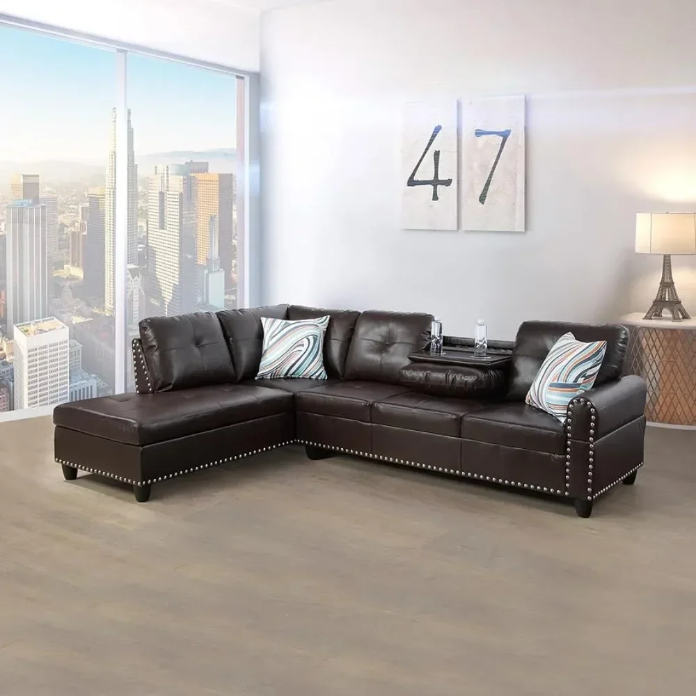 

Faux Leather Left Facing Sectional Sofa 2 Piece ,furniture living room sofa luxury modern sofa Brown