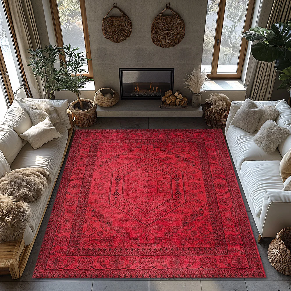 Red Bohemian Area Rug, Ethnic - Home Textiles Rug ulasan dan harga