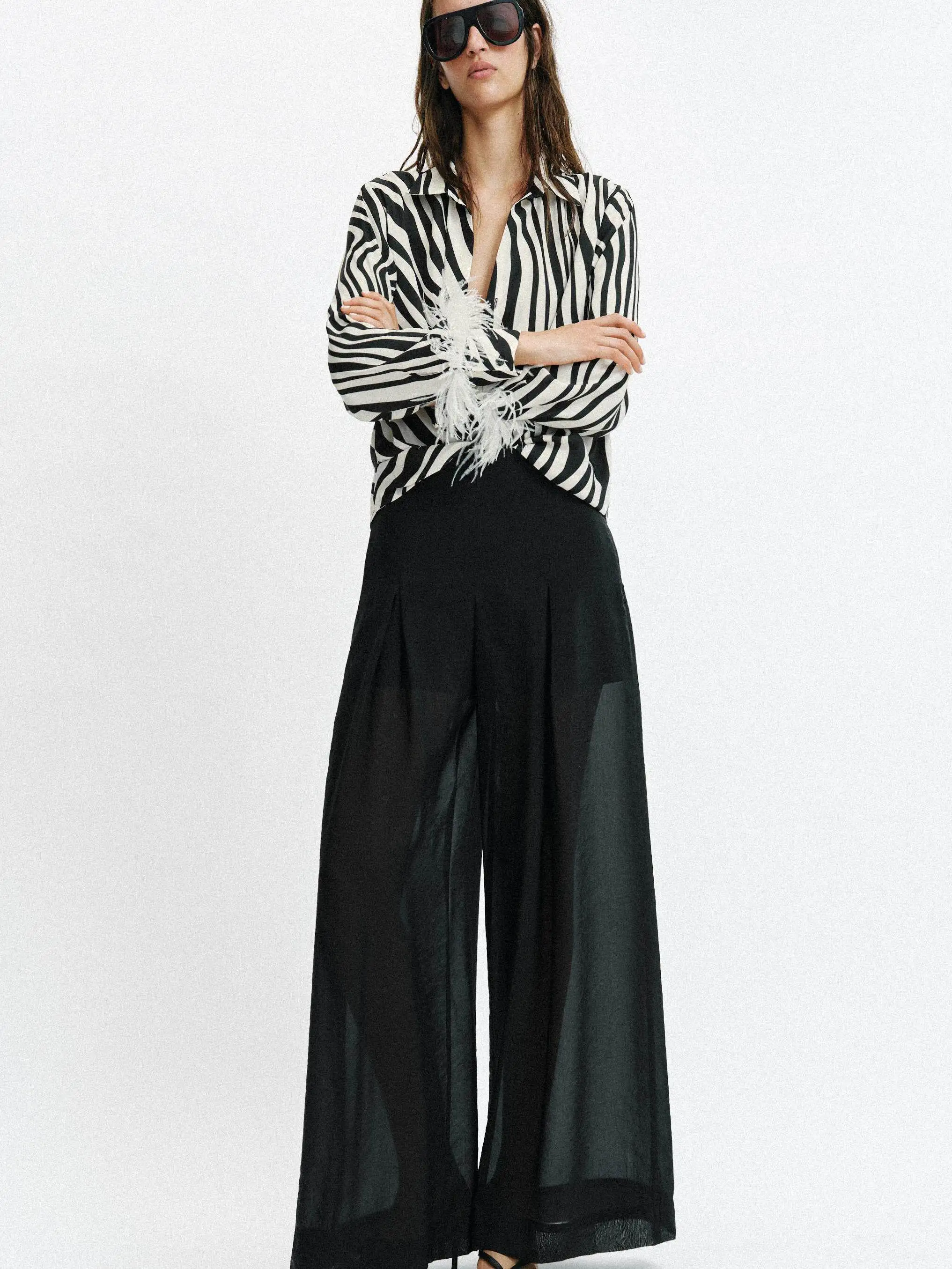 Spring New Arrival Women's Shirt Animal Feather Print Long Sleeve Turn-down Collar Retro Style Chinese Fashion Top for 25-35 ...