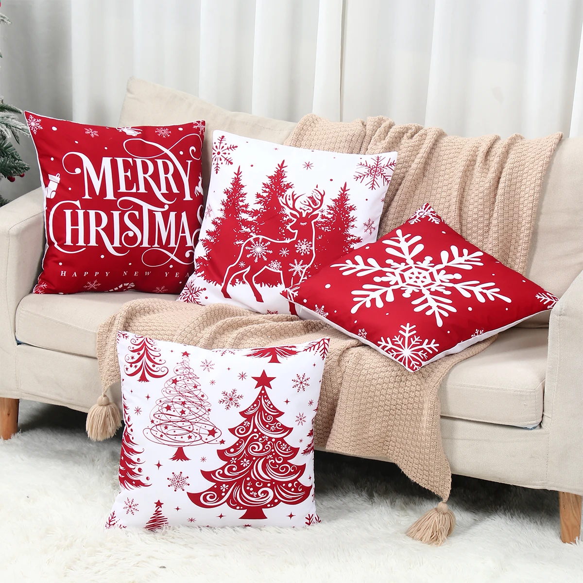 クリスマス雪だるま枕カバー メリークリスマス ホームデコレーション 2025 ナビダッド クリスマスオーナメント サンタクロース クッションカバー 新年 2026