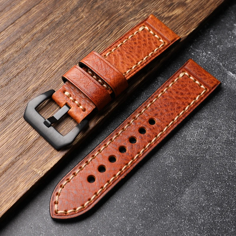 Handmade High-end Genuine Leather, 20MM 22MM 24MM 26MM Brown Vintage Men's Bracelet for PAM111 441,Genuine Leather Bracelet