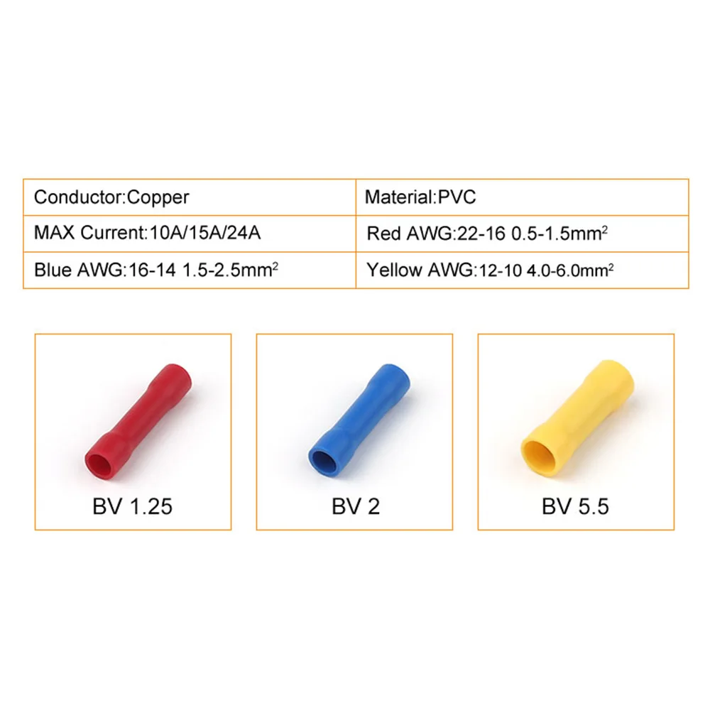 50PCS 절연 단자 버트 커넥터 크림프 스트레이트 퀵 콜드 프레스 전기 와이어 케이블 커넥터 빨간색/파란색/노란색