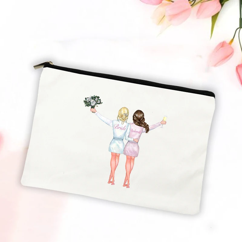 Team Bride Women Bridesmaid Storage Pouch Cosmetic Bag Bachelorette Party Gifts MakeUp Case Beauty Toiletry Bags  Bridal Shower