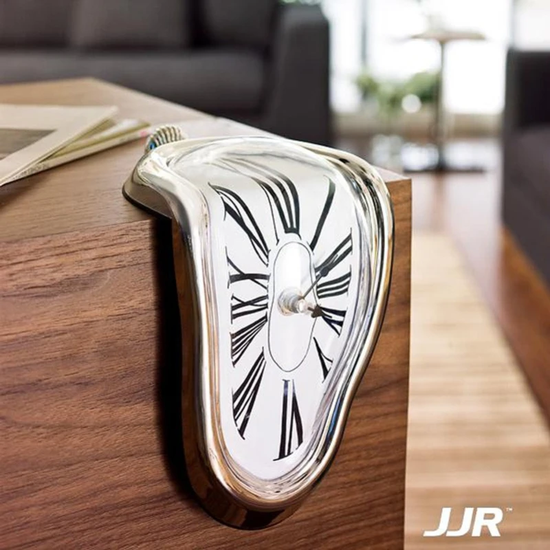 Twisted Distorted Melting Shape Table Clock Roman Numerals Decorative Clock Home Decor Ornament for Bedroom Living Room