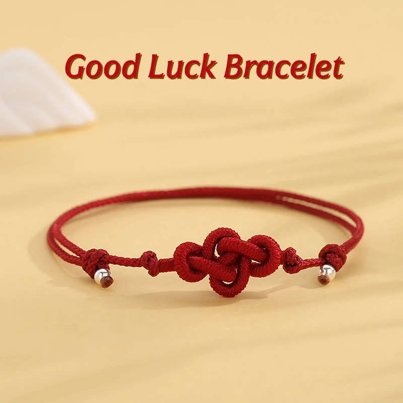Glückliche handgemachte geflochtene rote Seil-Armbänder für Damen und Herren, einfache verheißungsvolle Knoten-Lotus-Armbänder, Freundschafts-Charm-Schmuck, Geschenke – Detail 6