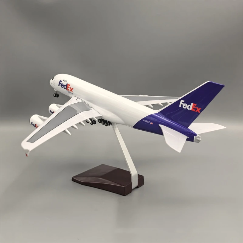 A380 Fedex Cargo Airways 46cm Resin Plane Model 1/160 Scale Aircraft Diecast With Display Stand Wheels Aviation Ornament Gifts