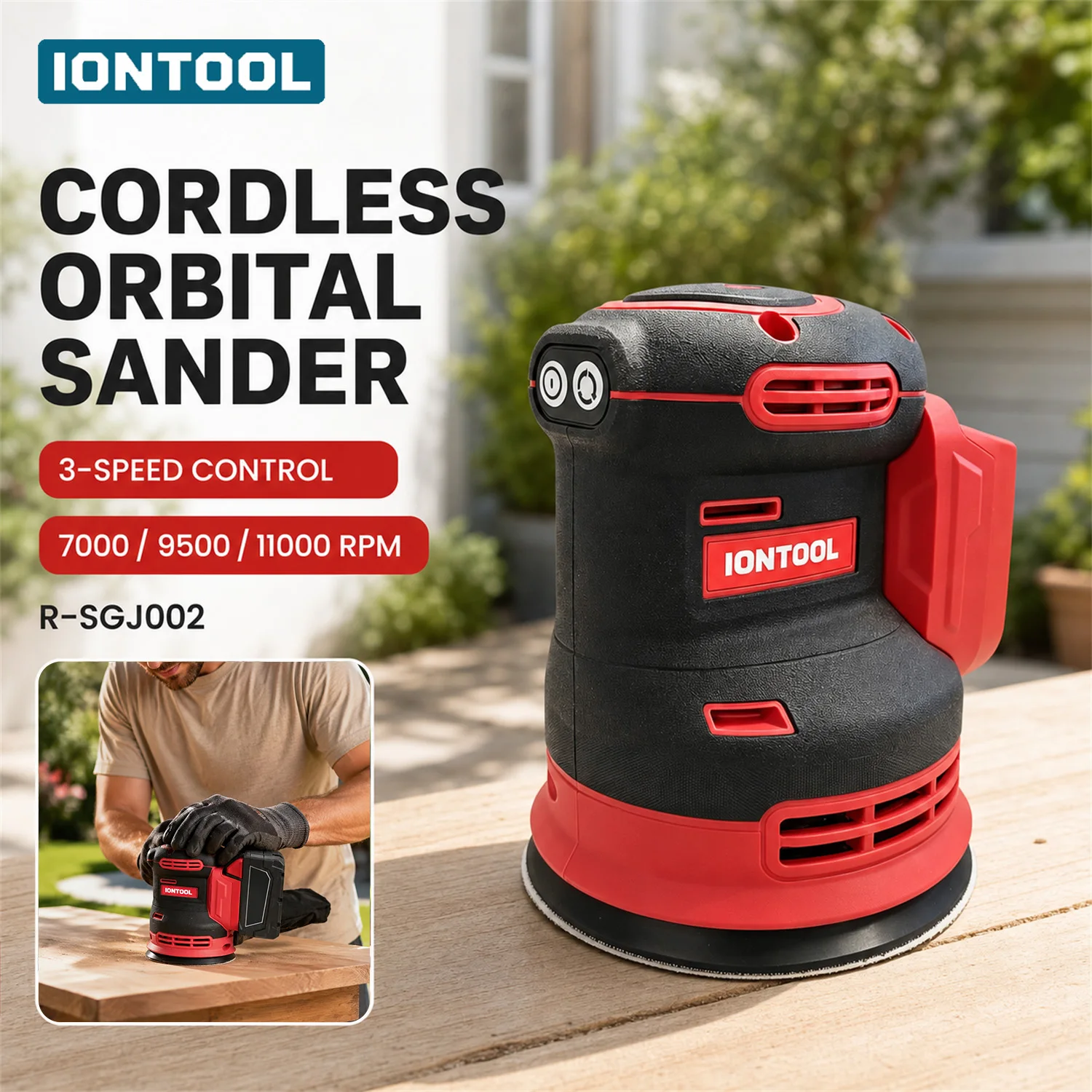 IONTOOL Cordless Tool 180mm Variable Speed Sander with Dust Extraction for Auto Paint Scratch Repair and Polishing