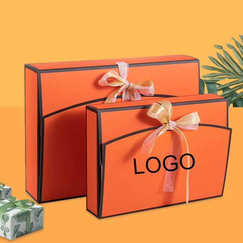 5Pcs Custom Logo Bow Ribbon Gifts Boxs Paper Packing Box Scarf Box Pajamas Shirt Packaging Box Gift Package Wig Box