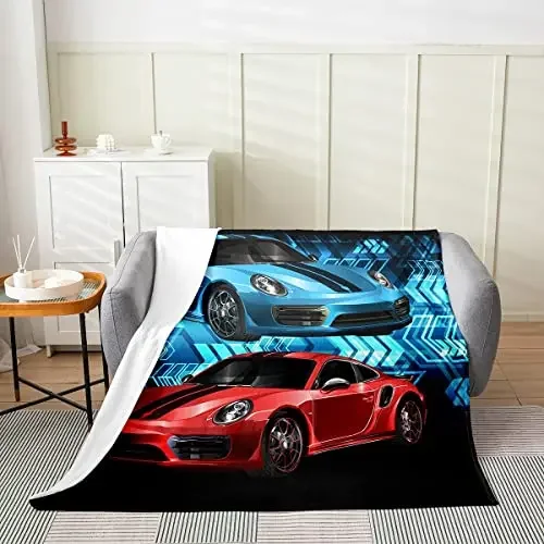 Sports Car Flannel Throw Blanket Colourful Cars Speed Theme Blanket for Couch Sofa Living Room Super Soft Warm King Queen Size