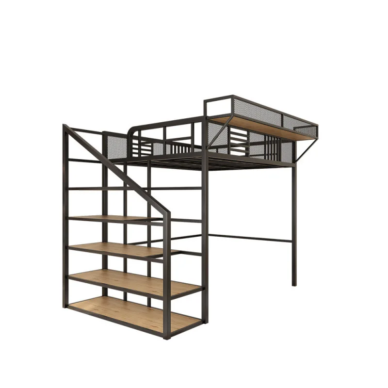 

Wrought iron elevated bed sheet upper bed lower empty space saving household second floor suspended attic high and low