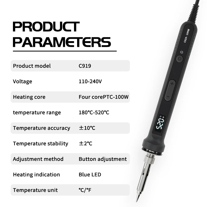 Kit de ferro de solda elétrico LCD inteligente Digital, temperatura constante ajustável, calor rápido, aquecedor de solda, USB, 100W