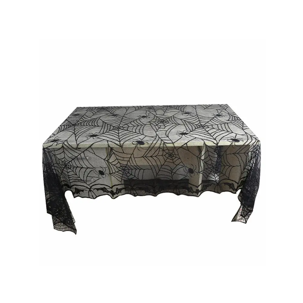 48 X 96 Halloween Lace Tablecloth Bat Spider Web Large Rectangular Festive Tablecloth for Halloween Party Decoration Spill Stain