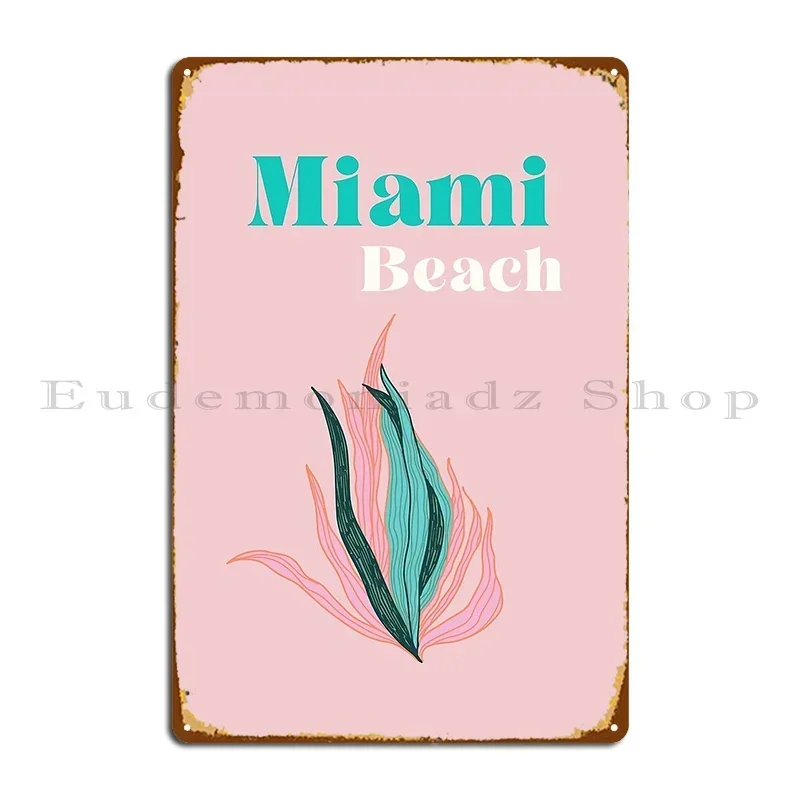 Travel Preppy Poster Miami Beach Miami Fl Florida Metal Sign Iron Wall Decor Pub Cinema Mural Tin Sign Poster