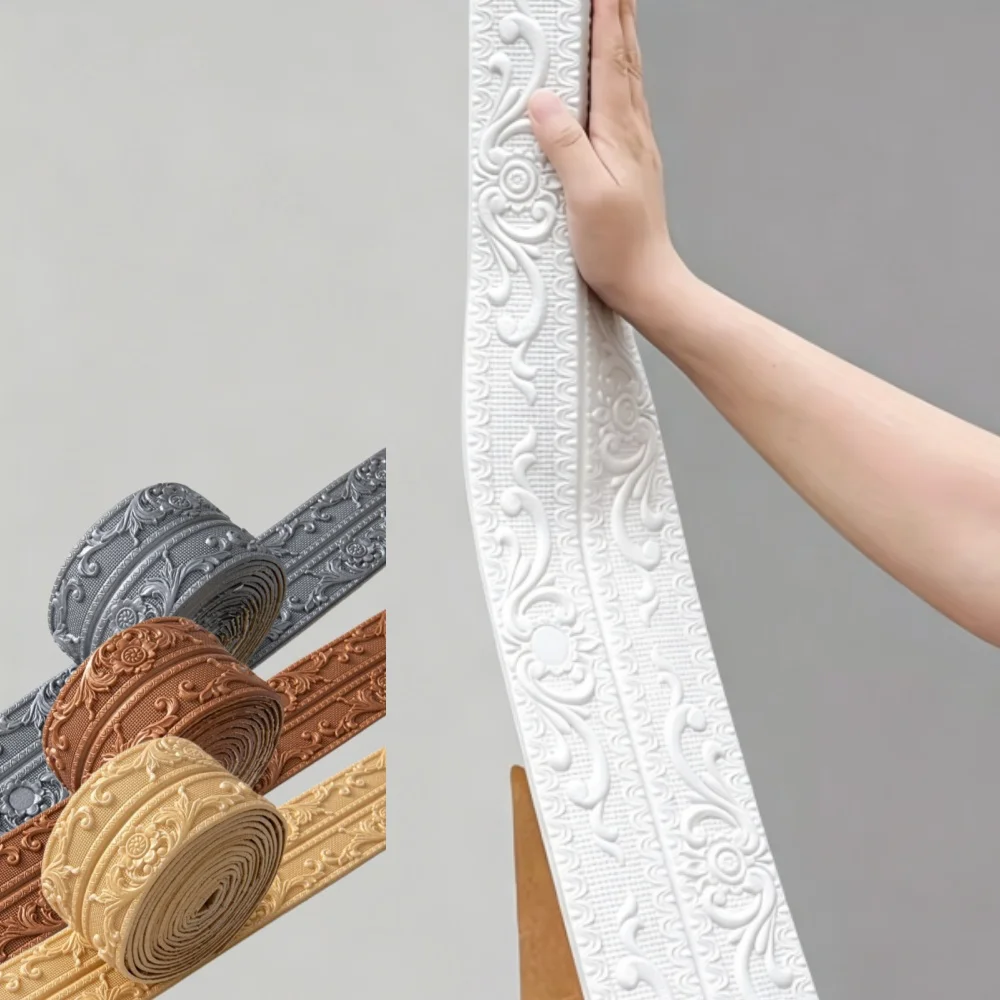 Foam Flexible Molding Trim，Peel and Stick Self Adhesive Crown 3D Decorative，Wallpaper Border Caulk Trim，Wall Baseboard Lines，Mir