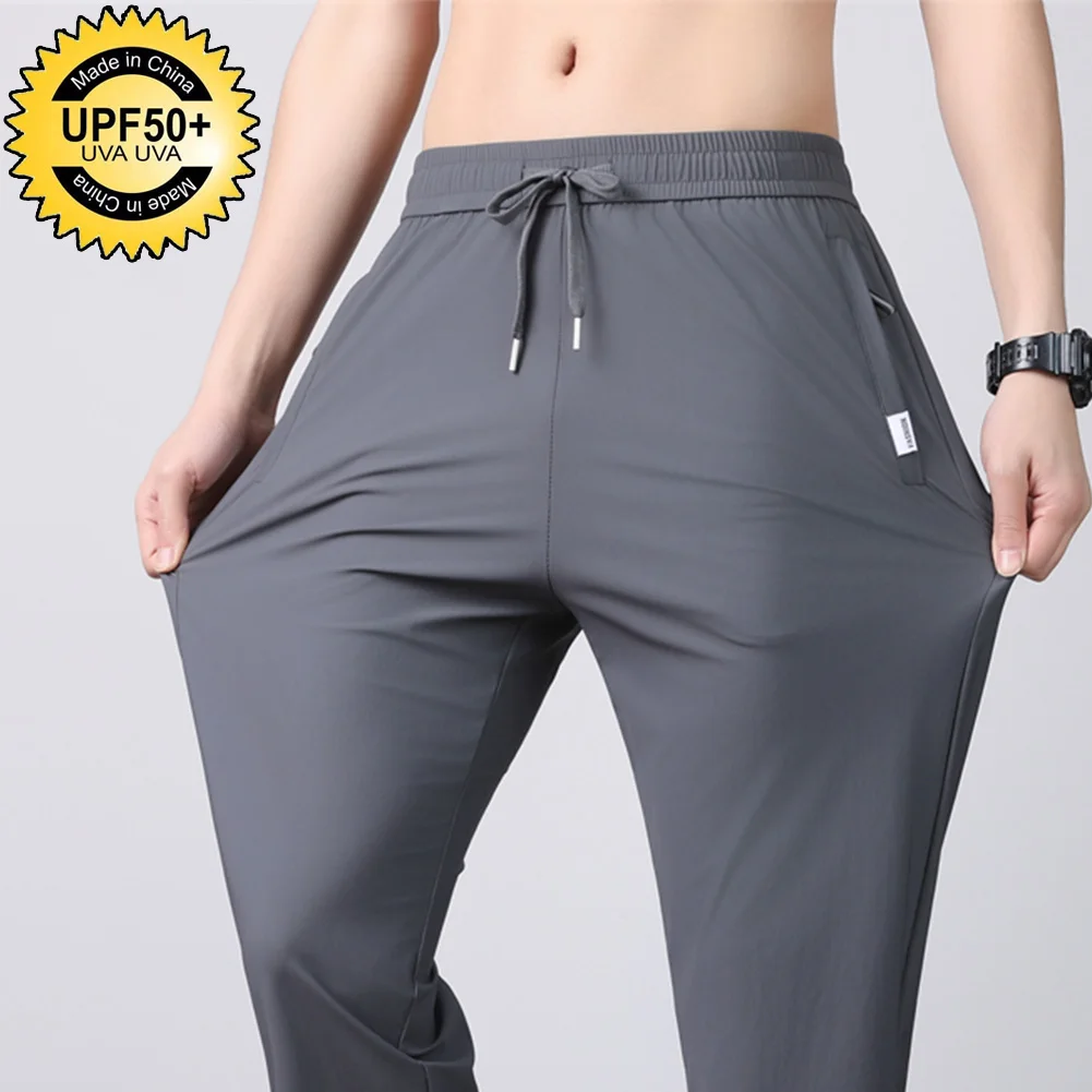 

Summer Straight-leg Casual Pants Loose Draping Sports Casual Pants Men's Ice Silk Thin Quick-drying Pants UPF50+ Running