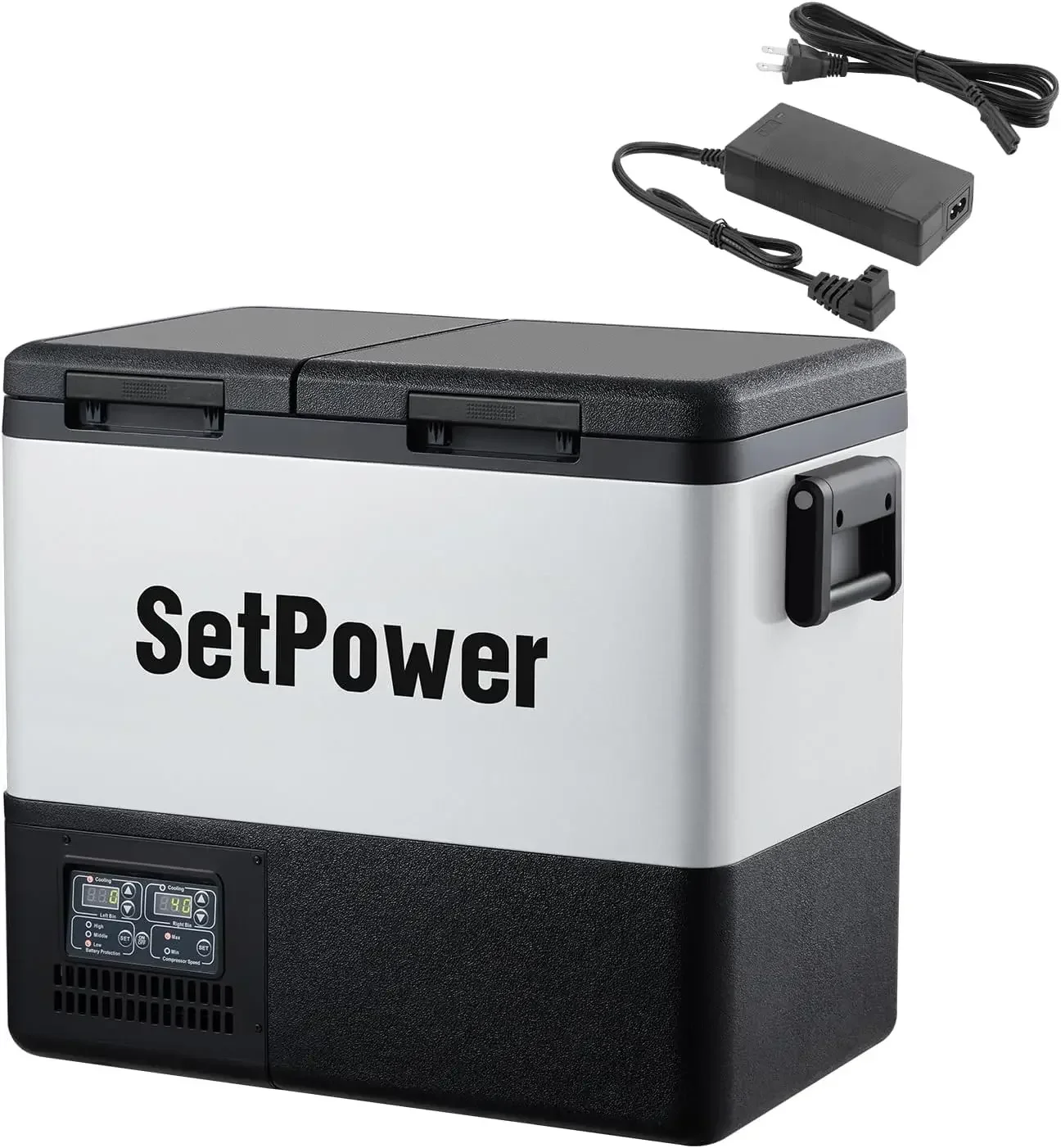 Setpower PT55 Car Refrigerator With AC Adapter,Dual Zone Portable Freezer Fridge Electric Cooler,55L Portable Car Fridge,12 Volt