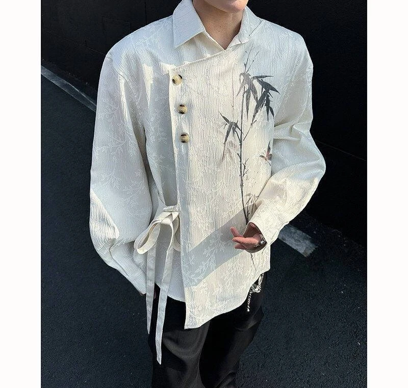 

2026 Long Sleeved Shirt Bamboo Butterfly Jacquard Shirt Men's High-end Shirt Jacket
